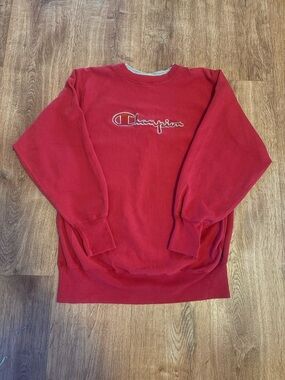 Vintage Champion Reverse Weave Spell Out Sweatshirt Mens XL Red